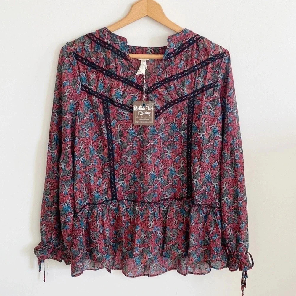 Matilda Jane floral boho ruffled peasant top size small NWT